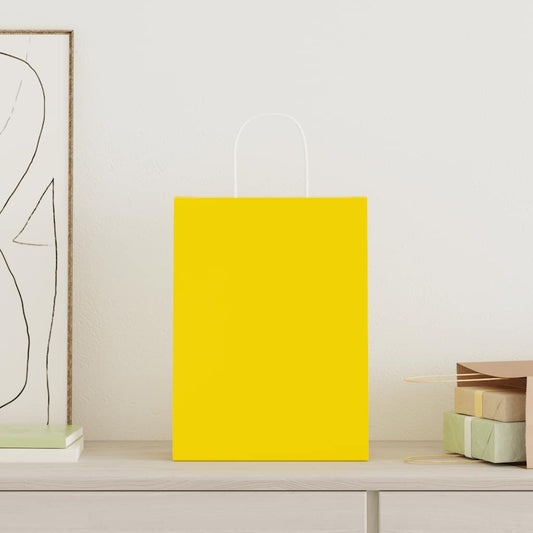 HKH Sacos de Papel 50 Unidades com Alças - Amarelo - 26x12x35 cm
