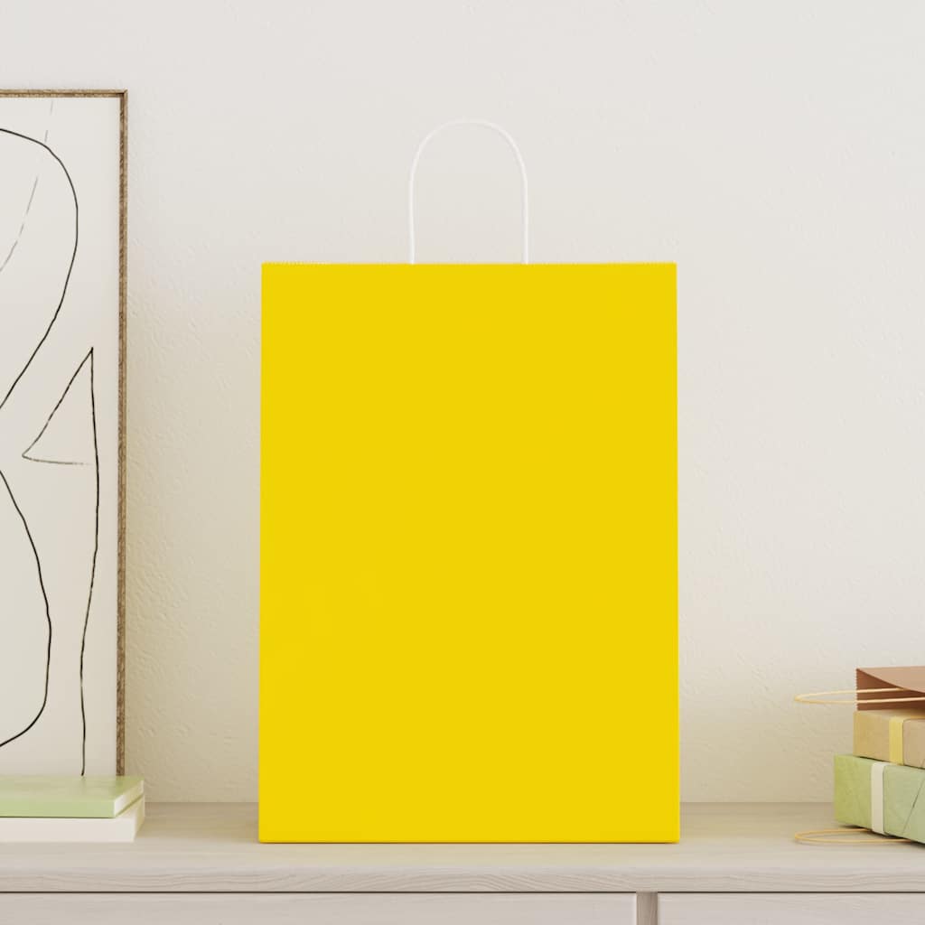 HKH Sacos de Papel 50 Unidades com Alças - Amarelo - 32x17x44 cm