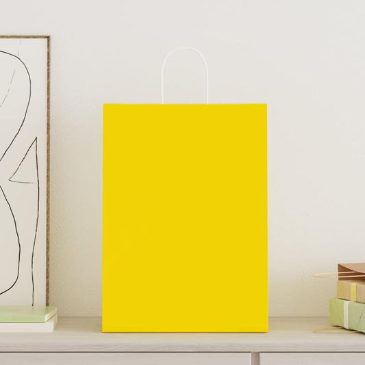HKH Sacos de Papel 50 Unidades com Alças - Amarelo - 32x17x44 cm