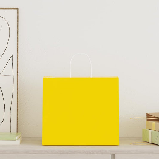 HKH Sacos de Papel 50 Unidades com Alças - Amarelo - 32x22x28 cm