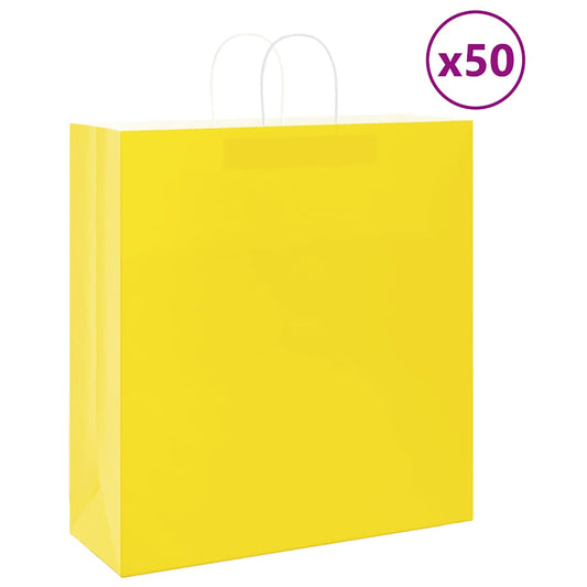 HKH Sacos de Papel 50 Unidades com Alças - Amarelo - 45x17x48 cm
