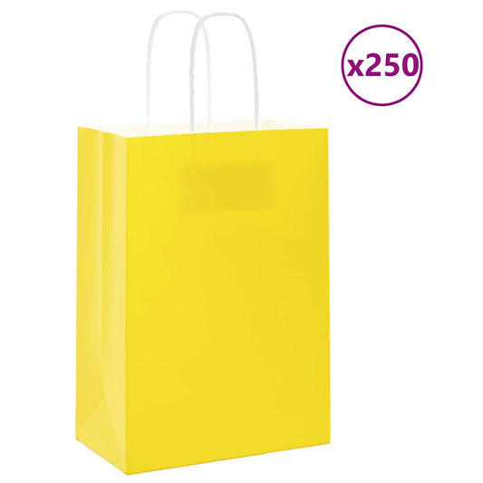 HKH Sacos de Papel 250 Unidades com Alças - Amarelo - 15x8x21 cm