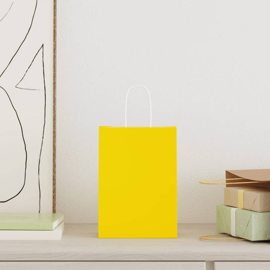 HKH Sacos de Papel 250 Unidades com Alças - Amarelo - 15x8x21 cm