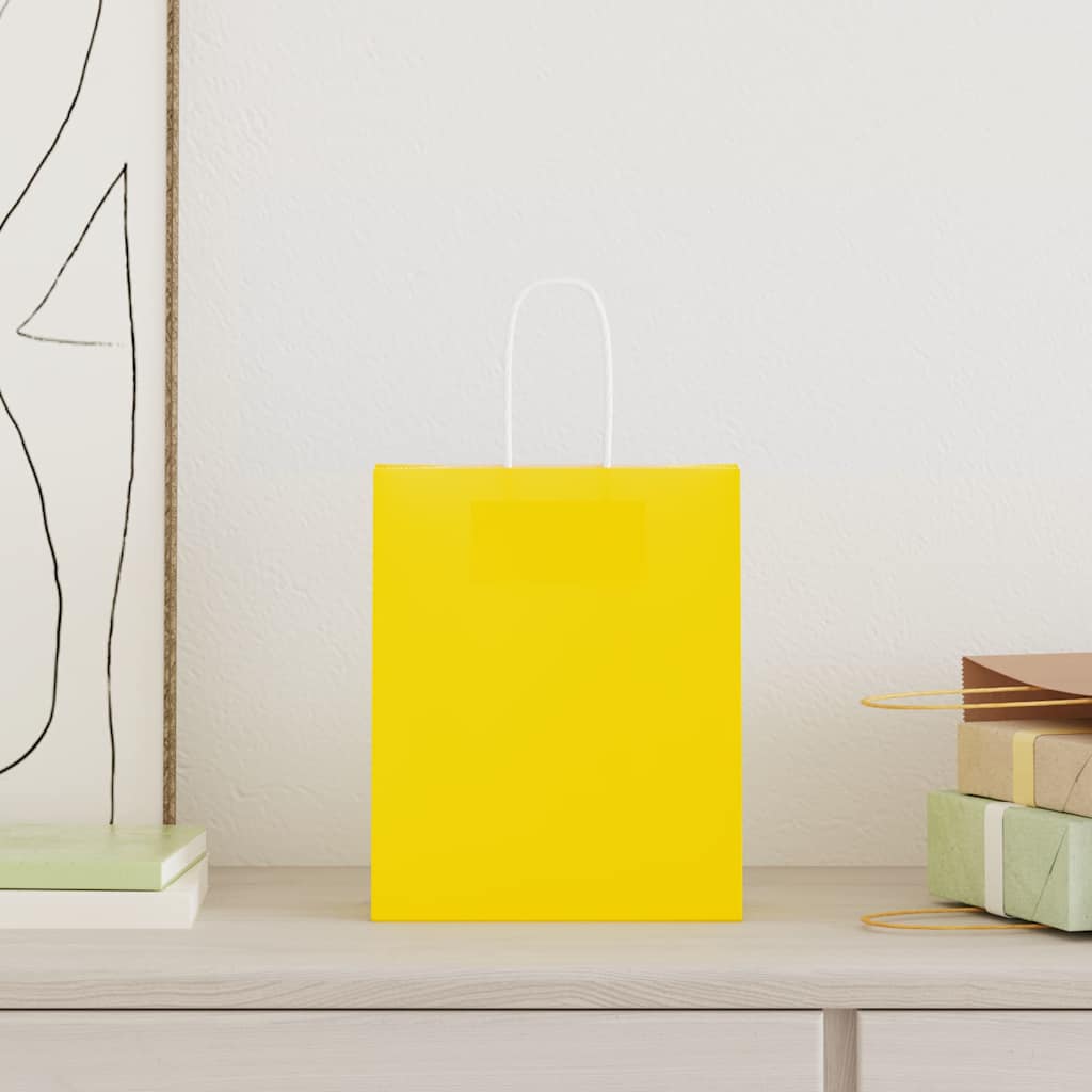 HKH Sacos de Papel 250 Unidades com Alças - Amarelo - 18x8x22 cm