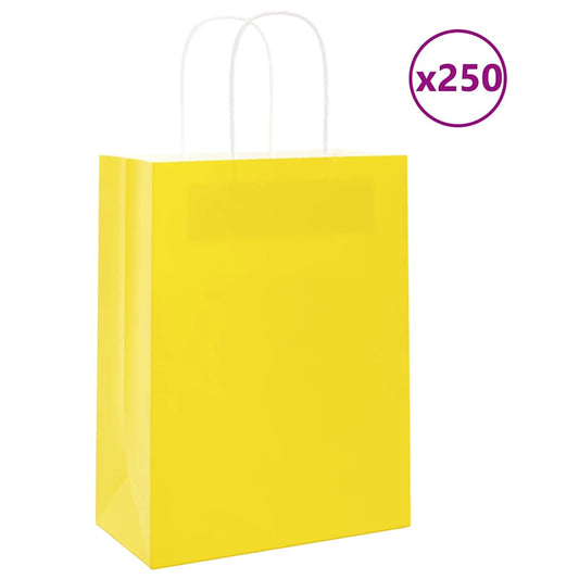 HKH Sacos de Papel 250 Unidades com Alças - Amarelo - 21x11x28 cm