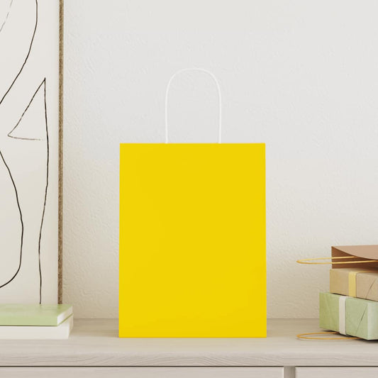 HKH Sacos de Papel 250 Unidades com Alças - Amarelo - 21x11x28 cm