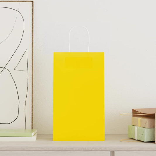 HKH Sacos de Papel 250 Unidades com Alças - Amarelo - 21x11x36 cm