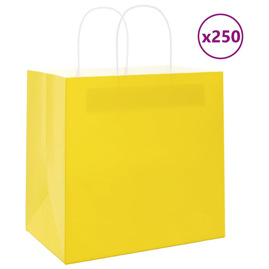 HKH Sacos de Papel 250 Unidades com Alças - Amarelo - 26x17x25 cm