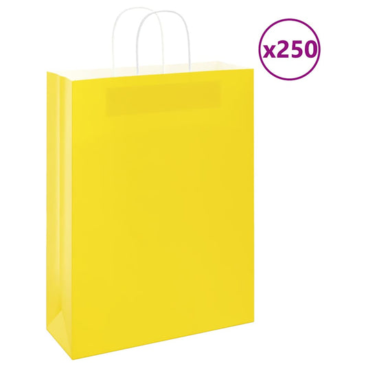 HKH Sacos de Papel 250 Unidades com Alças - Amarelo - 32x12x42 cm