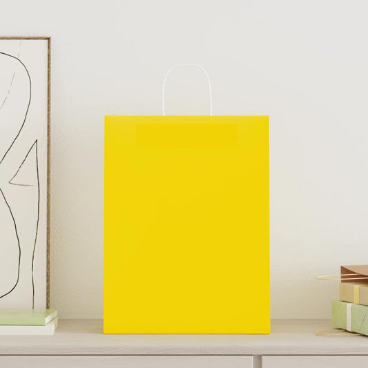 HKH Sacos de Papel 250 Unidades com Alças - Amarelo - 32x12x42 cm