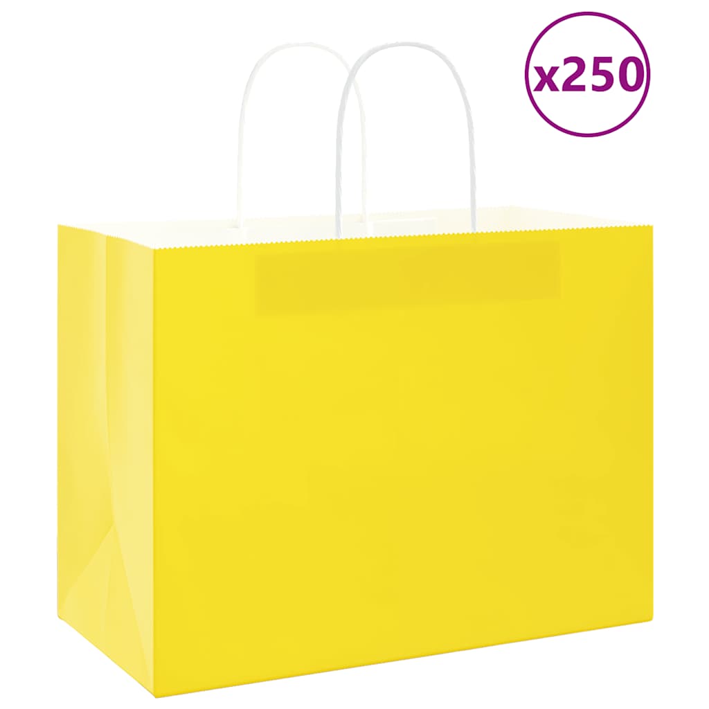 HKH Sacos de Papel 250 Unidades com Alças - Amarelo - 32x17x25 cm