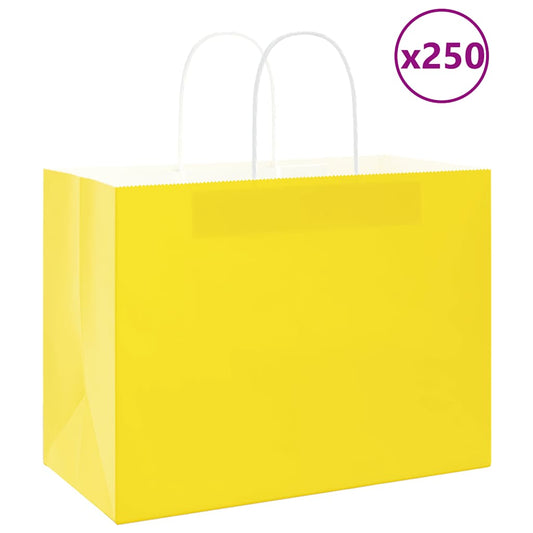 HKH Sacos de Papel 250 Unidades com Alças - Amarelo - 32x17x25 cm
