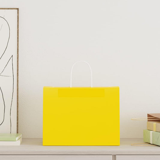 HKH Sacos de Papel 250 Unidades com Alças - Amarelo - 32x17x25 cm
