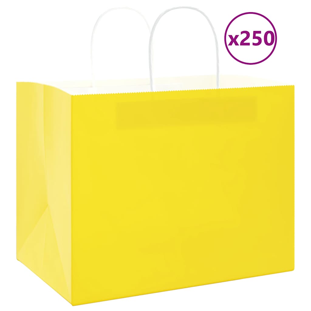 HKH Sacos de Papel 250 Unidades com Alças - Amarelo - 32x22x24 cm