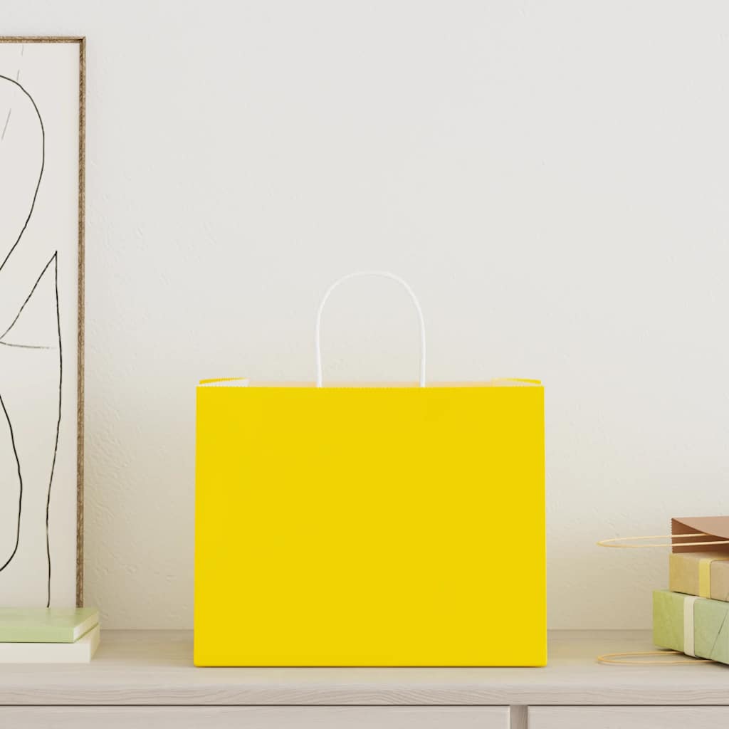 HKH Sacos de Papel 250 Unidades com Alças - Amarelo - 32x22x24 cm