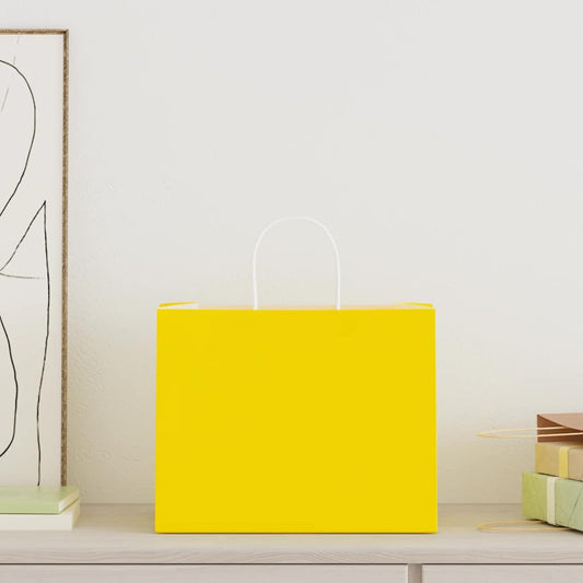 HKH Sacos de Papel 250 Unidades com Alças - Amarelo - 32x22x24 cm