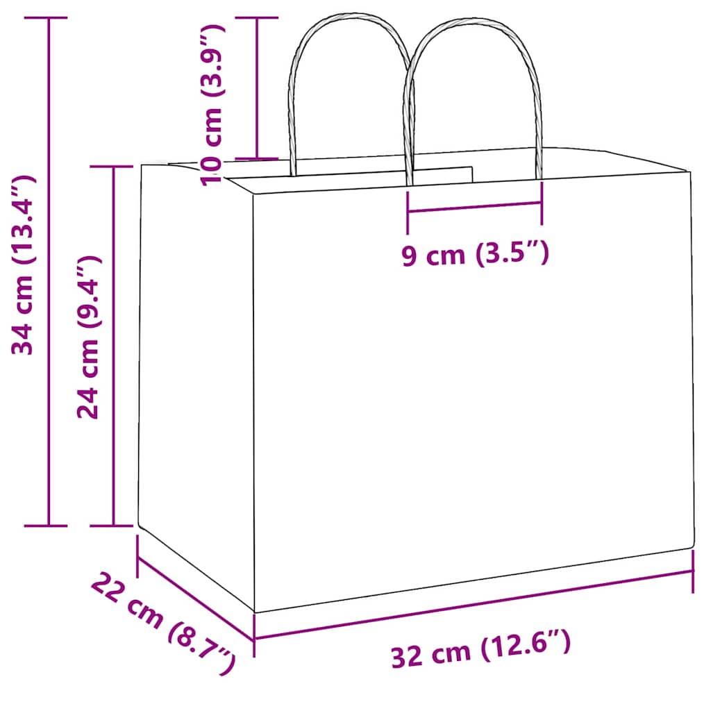 HKH Sacos de Papel 250 Unidades com Alças - Amarelo - 32x22x24 cm