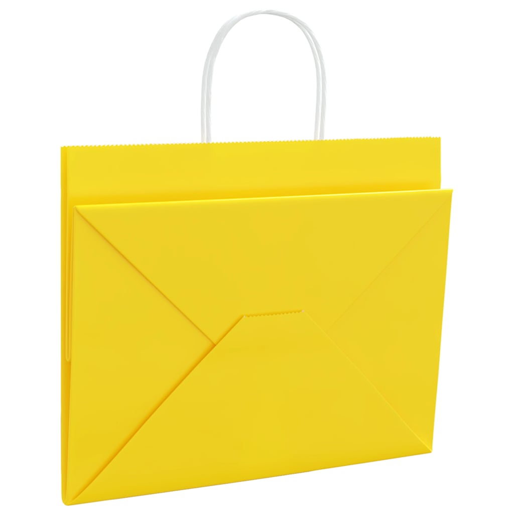HKH Sacos de Papel 250 Unidades com Alças - Amarelo - 32x22x24 cm