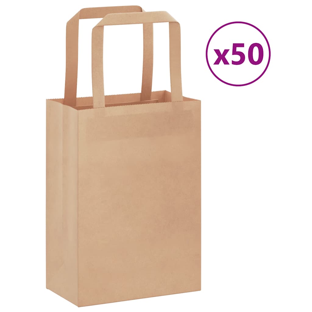 HKH Bolsas de Papel 50 Unidades con Asas - Marrón - 15x8x21 cm