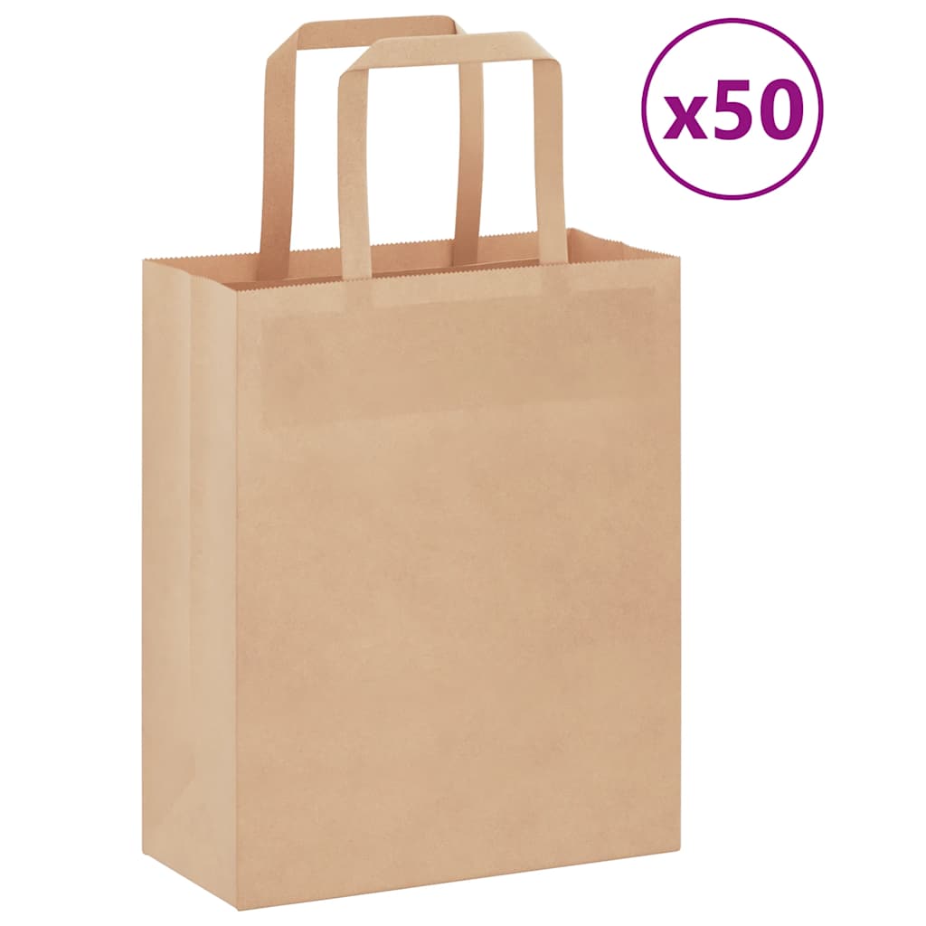 HKH Sacos de Papel 50 Unidades com Alças - Castanho - 18x8x22 cm