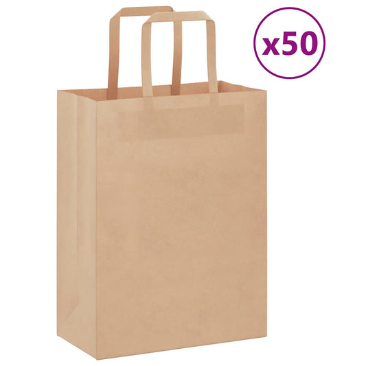 HKH Sacos de Papel 50 Unidades com Alças - Castanho - 21x11x28 cm