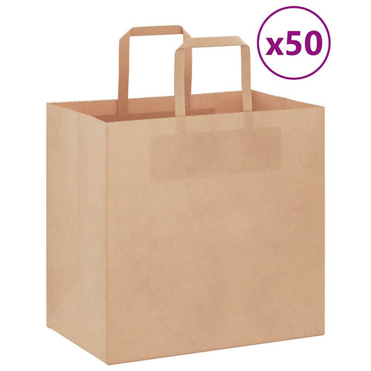 HKH Sacos de Papel 50 Unidades com Alças - Castanho - 26x17x25 cm