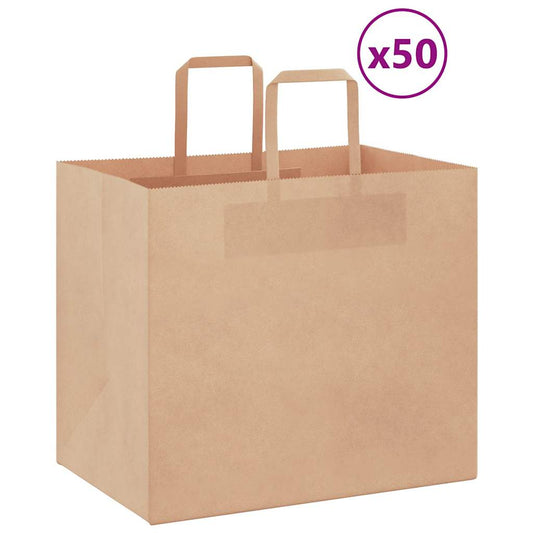 HKH Sacos de Papel 50 Unidades com Alças - Castanho - 32x22x28 cm