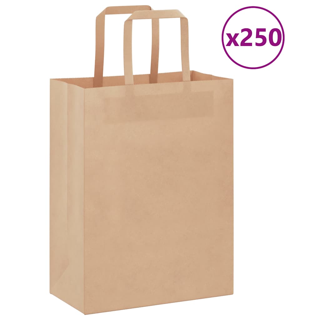 HKH Sacos de Papel 250 Unidades com Alças - Castanho - 21x11x28 cm