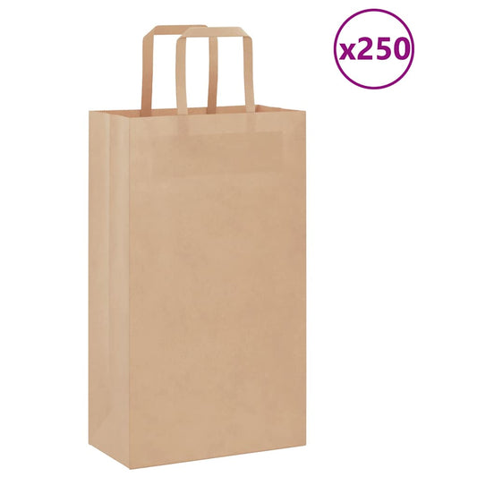 HKH Sacos de Papel 250 Unidades com Alças - Castanho - 21x11x36 cm