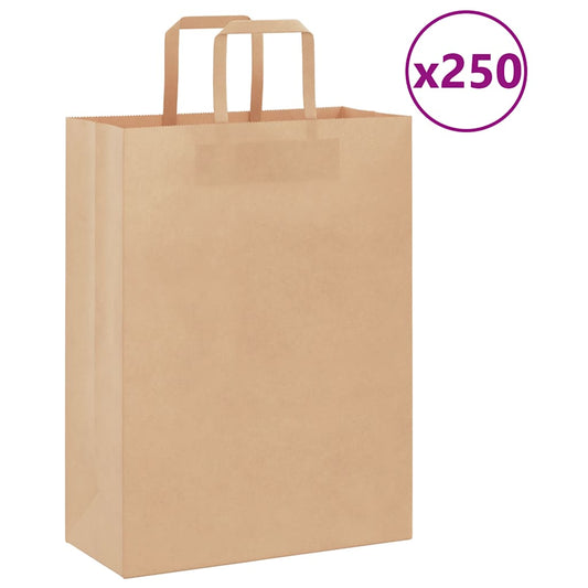 HKH Sacos de Papel 250 Unidades com Alças - Castanho - 26x12x35 cm
