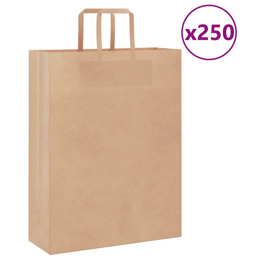 HKH Sacos de Papel 250 Unidades com Alças - Castanho - 32x12x42 cm