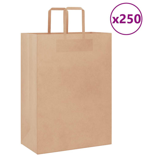 HKH Sacos de Papel 250 Unidades com Alças - Castanho - 32x17x44 cm