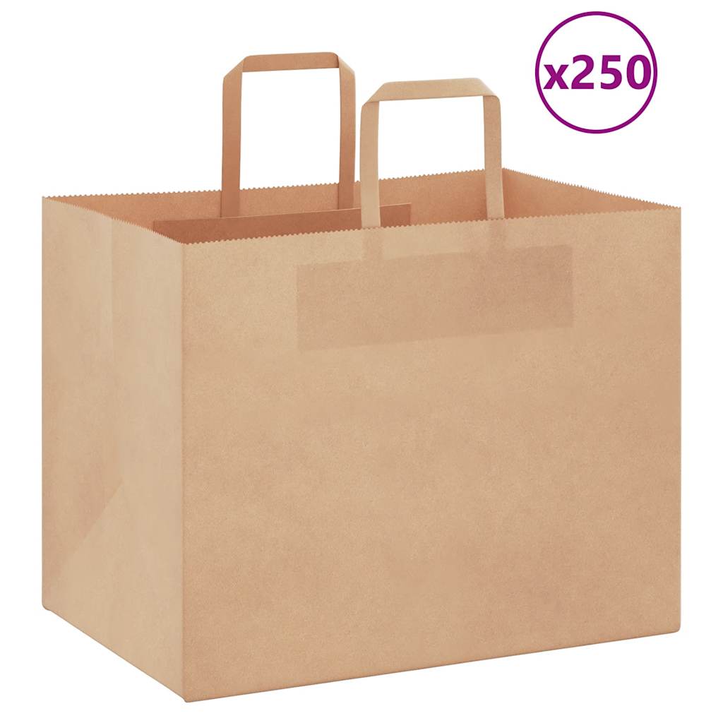 HKH Sacos de Papel 250 Unidades com Alças - Castanho - 32x22x24 cm