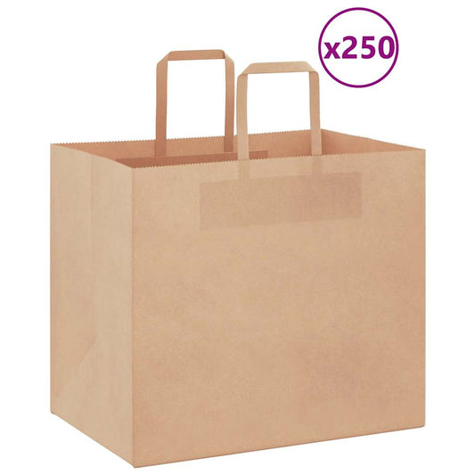 HKH Sacos de Papel 250 Unidades com Alças - Castanho - 32x22x28 cm