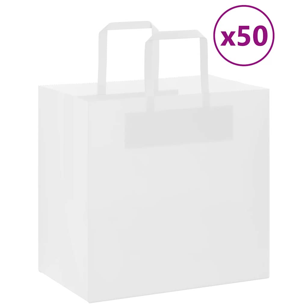 HKH Sacos de Papel 50 Unidades com Alças - Branco - 26x17x25 cm