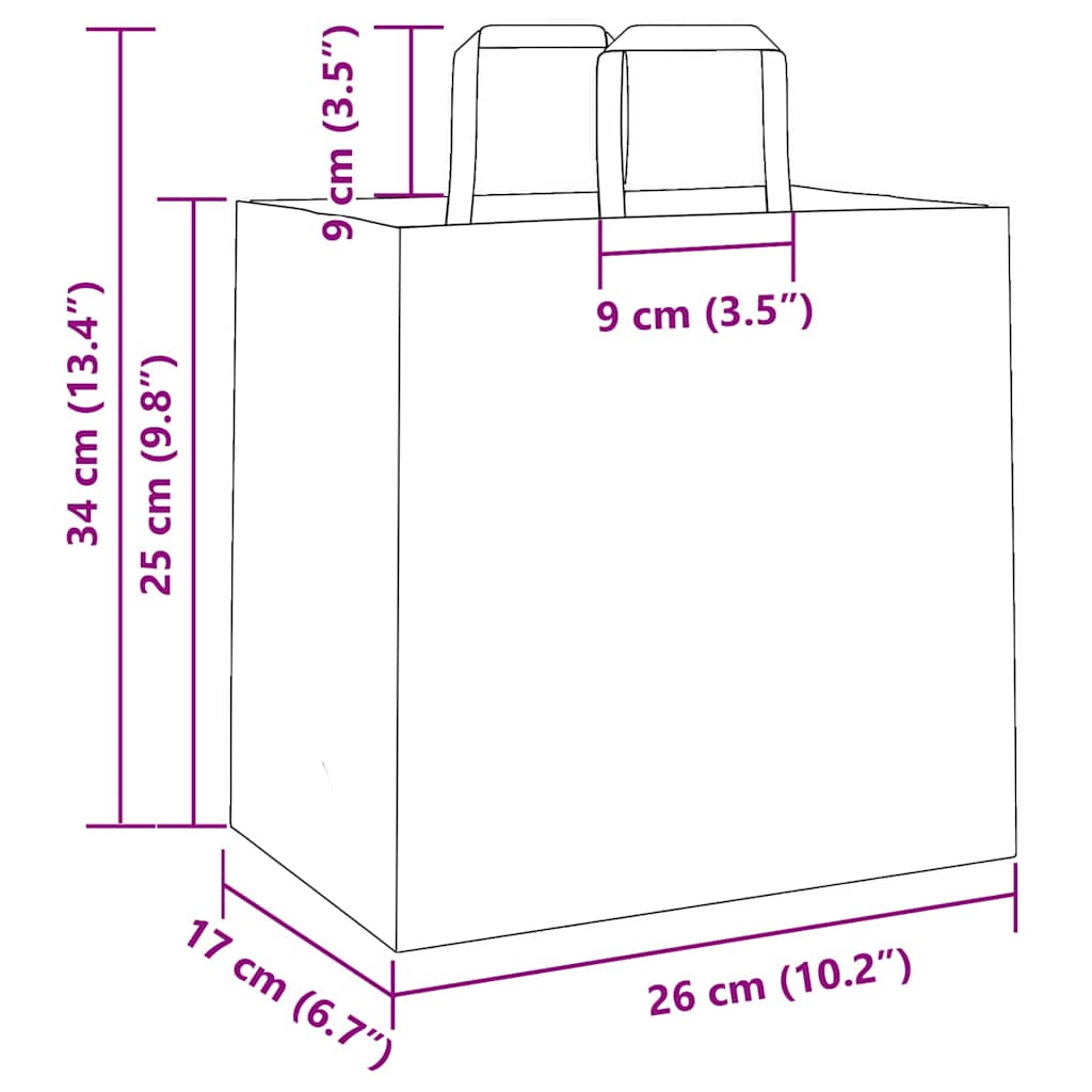HKH Sacos de Papel 50 Unidades com Alças - Branco - 26x17x25 cm