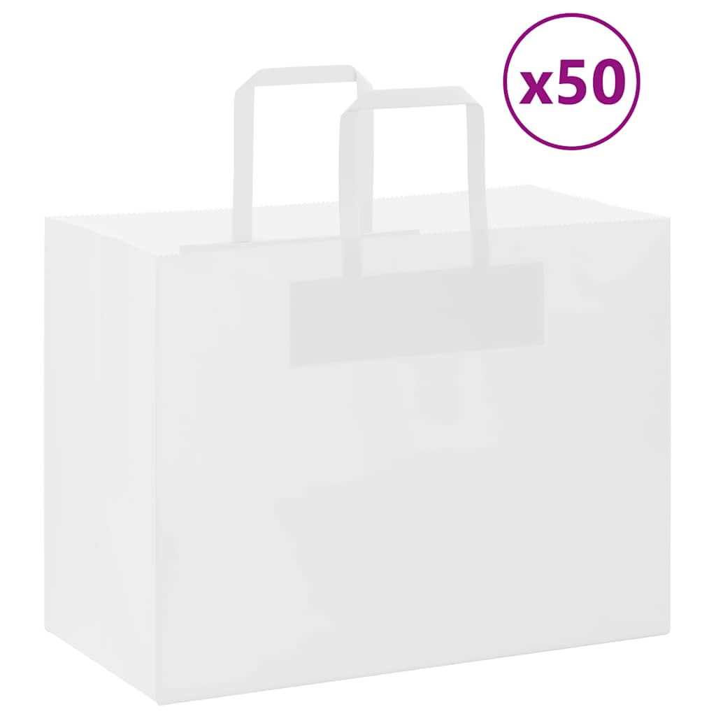 HKH Sacos de Papel 50 Unidades com Alças - Branco - 32x17x25 cm