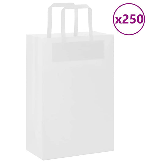 HKH Bolsas de Papel 250 Unidades con Asas - Blanco - 21x11x31 cm