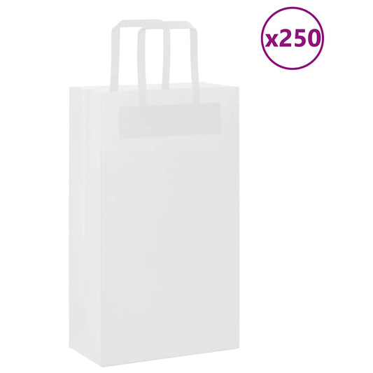 HKH Bolsas de papel 250 unidades con asas - Blanco - 21x11x36 cm