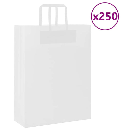 HKH Bolsas de Papel 250 Unidades con Asas - Blanco - 32x12x42 cm