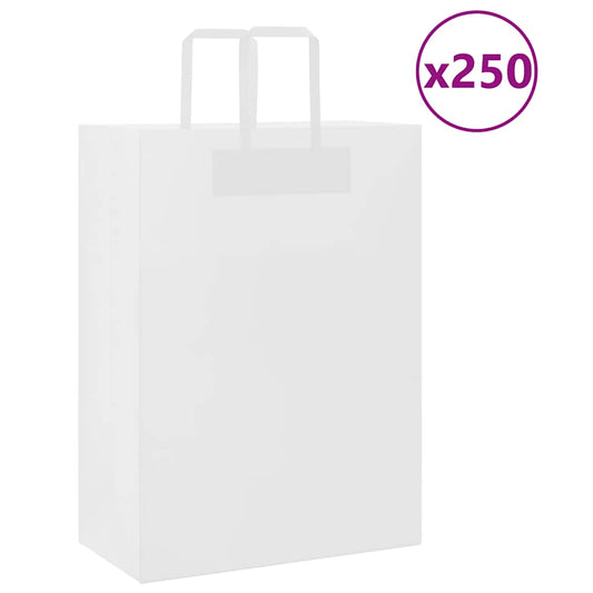 HKH Bolsas de Papel 250 Unidades con Asas - Blanco - 32x17x44 cm