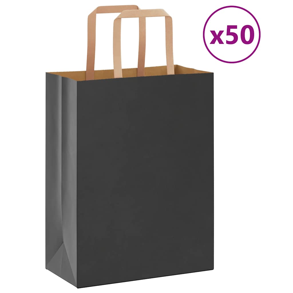 HKH Bolsas de Papel 50 Unidades con Asas - Negro - 21x11x28 cm