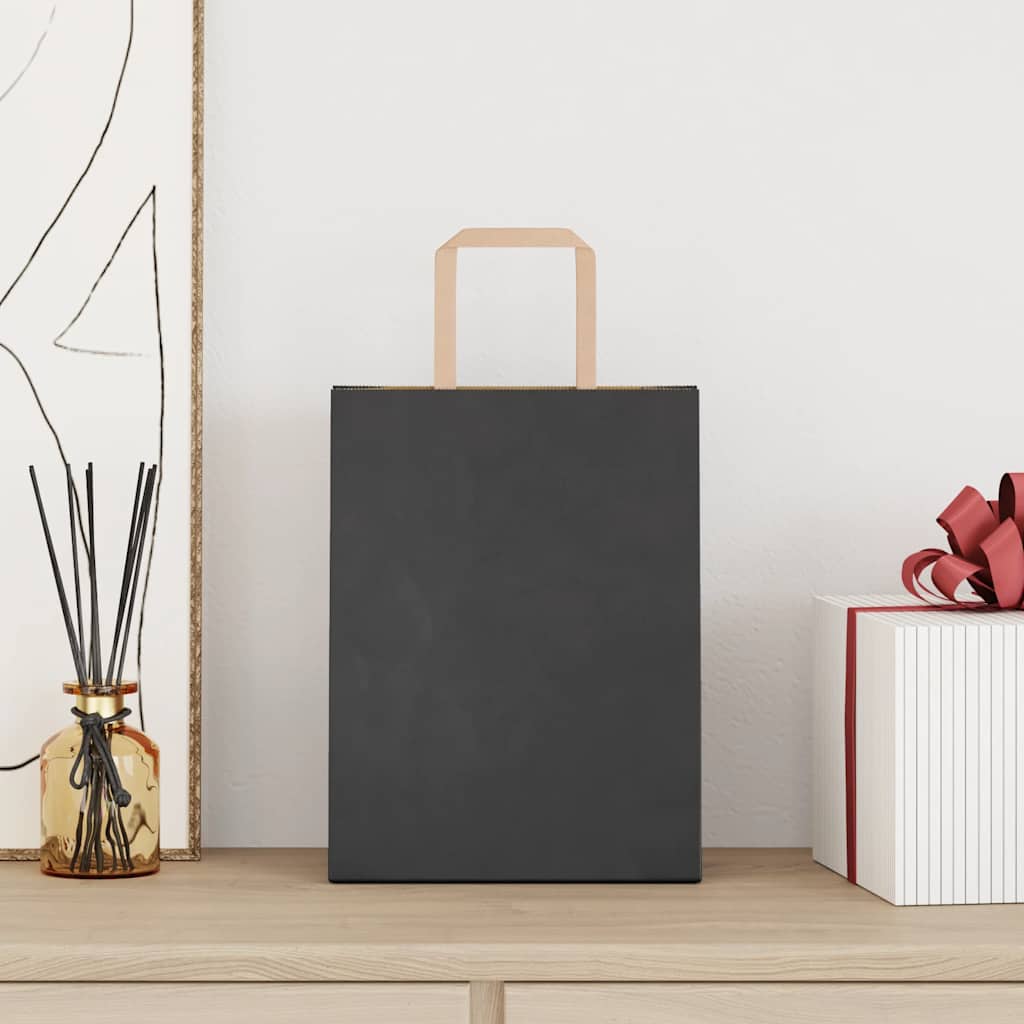 HKH Bolsas de Papel 50 Unidades con Asas - Negro - 21x11x28 cm