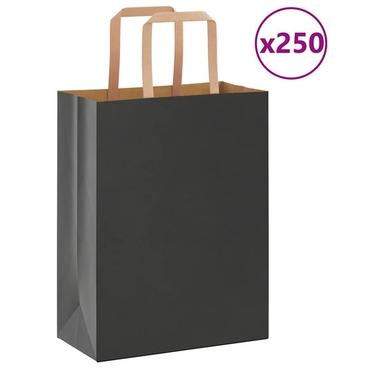HKH Sacos de Papel 250 Unidades com Alças - Preto - 21x11x28 cm