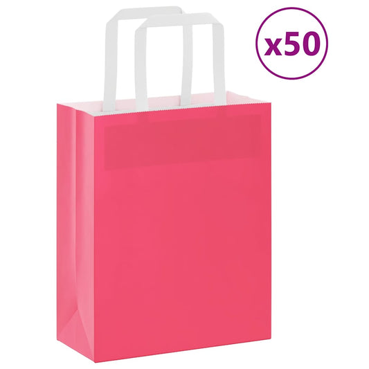 HKH Sacos de Papel 50 Unidades com Alças - Rosa - 18x8x22 cm