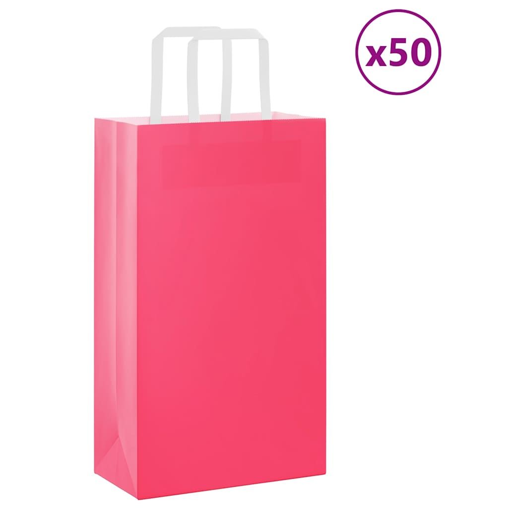 HKH Sacos de Papel 50 Unidades com Alças - Rosa - 21x11x36 cm