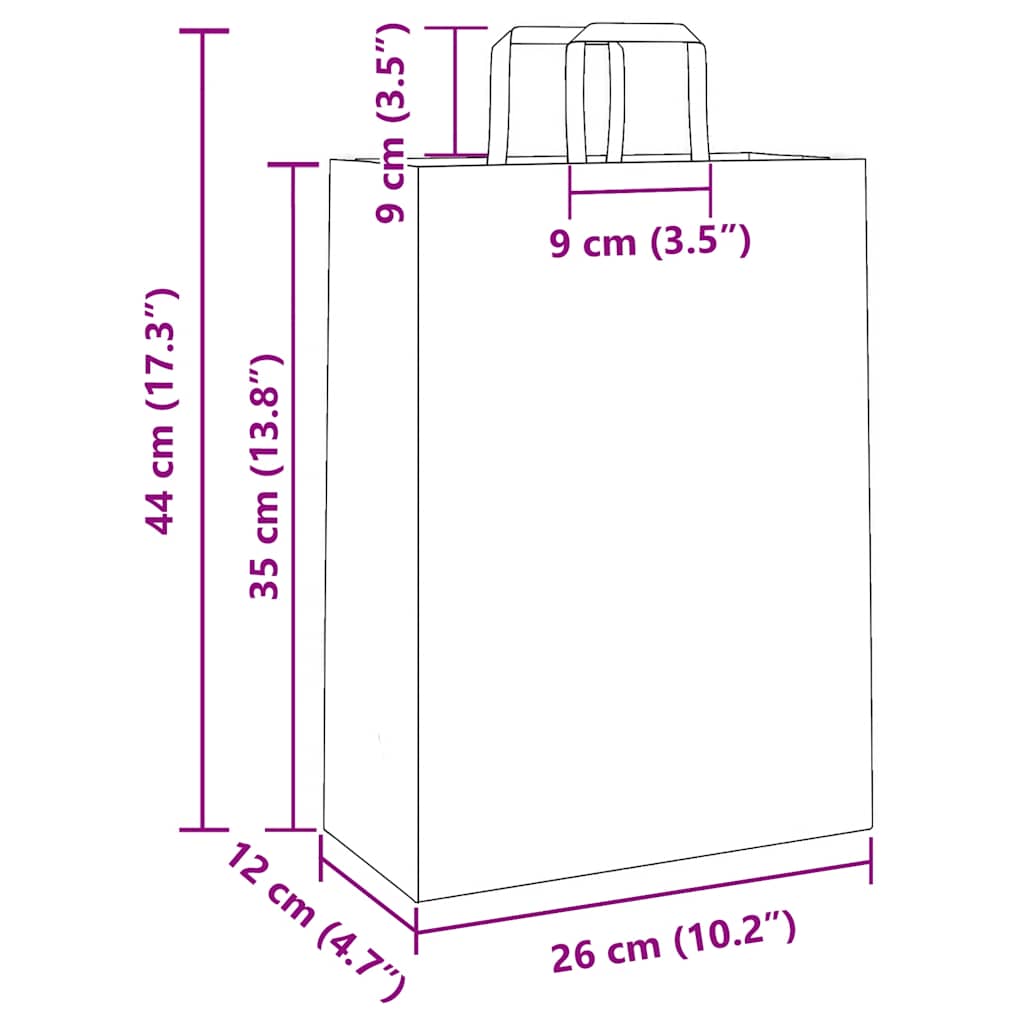 HKH Sacos de Papel 50 Unidades com Alças - Rosa - 26x12x35 cm