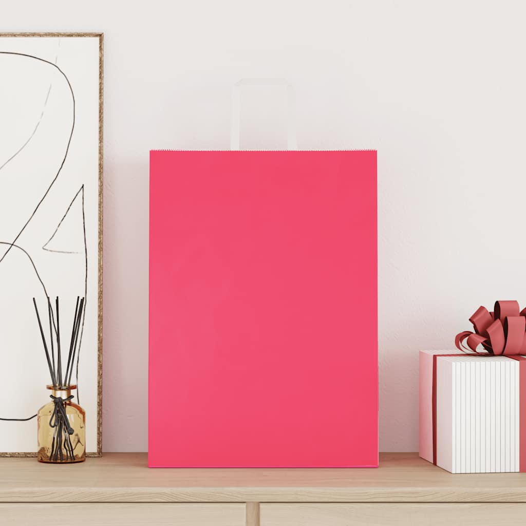 HKH Sacos de Papel 50 Unidades com Alças - Rosa - 32x17x44 cm