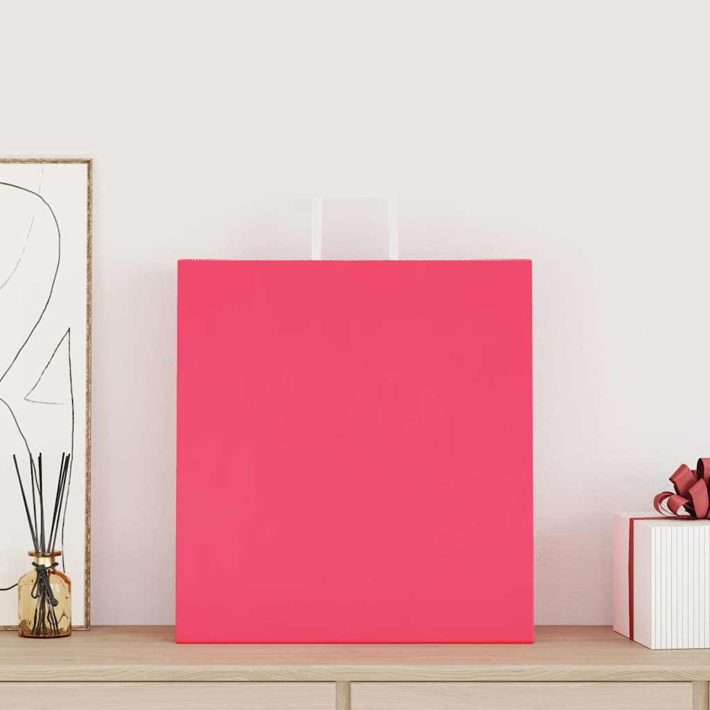 HKH Sacos de Papel 50 Unidades com Alças - Rosa - 45x17x48 cm
