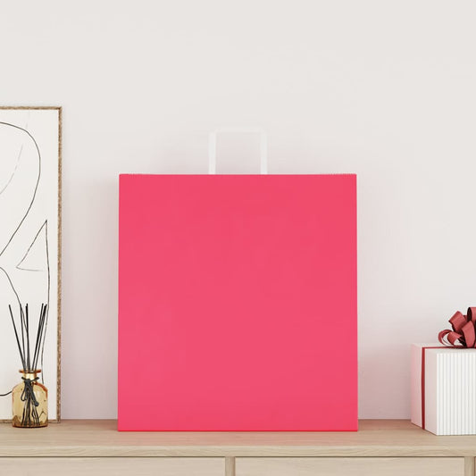 HKH Sacos de Papel 50 Unidades com Alças - Rosa - 45x17x48 cm